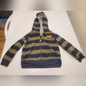 Carter's 18 Month Fleece Navy & Olive Striped Zip Hoodie with Tractor Patch